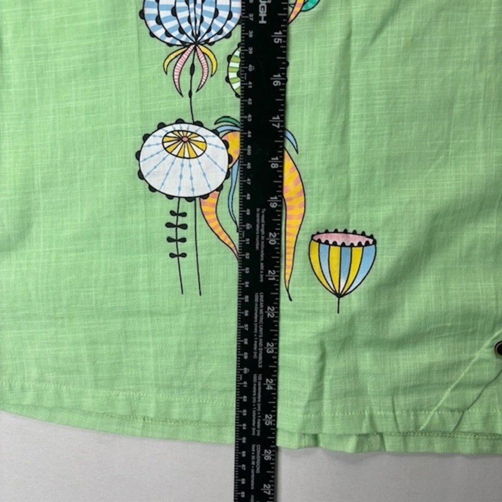 Women's 100% Cotton Lime Green Textured Blouse Floral Art Print Short Sleeve Top - Picture 11 of 12